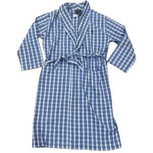 Polo Ralph Lauren Robe Mens M Blue Plaid Cotton Lounge Bathrobe Lightweight